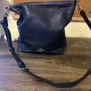 Coach Abby Navy Metallic Blue Leather Duffle Crossbody Bag